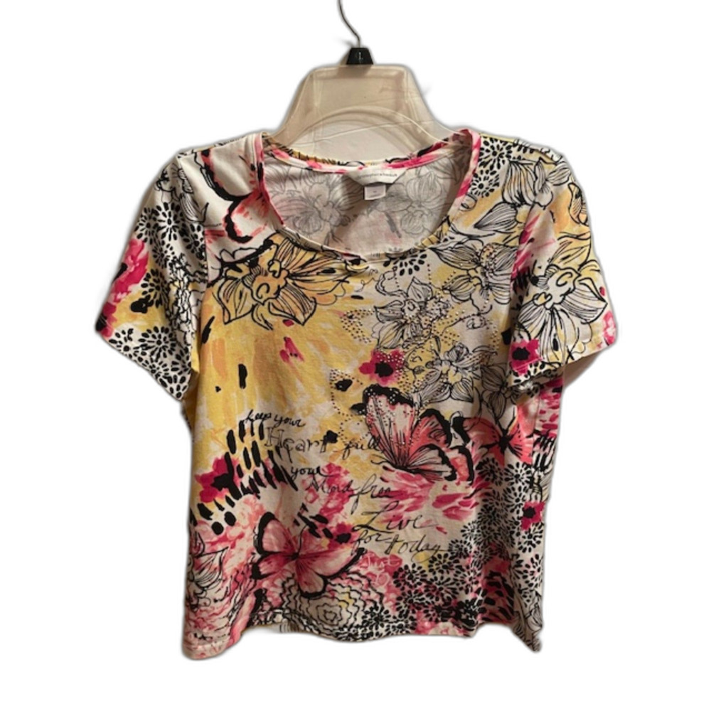 Christopher & Banks Floral And Butterfly Print With Rhinestones Medium